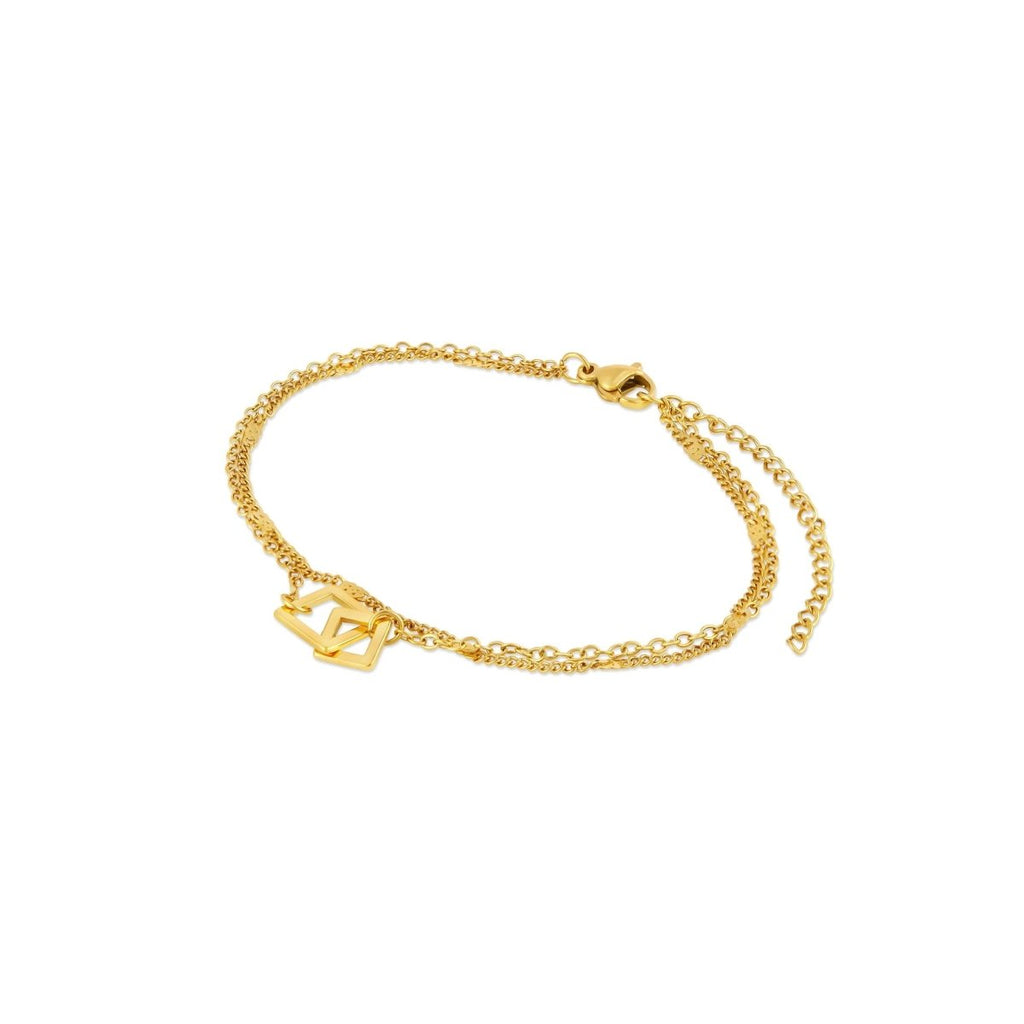 Square Link Pendant Bracelet Plated in 18K Gold