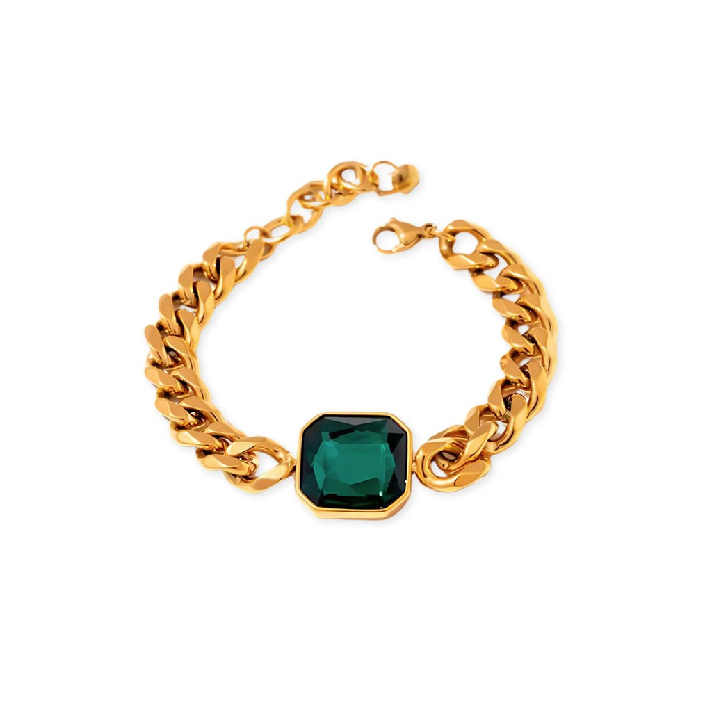 Rich Emerald Green Stone Bracelet Gold Plated 18k