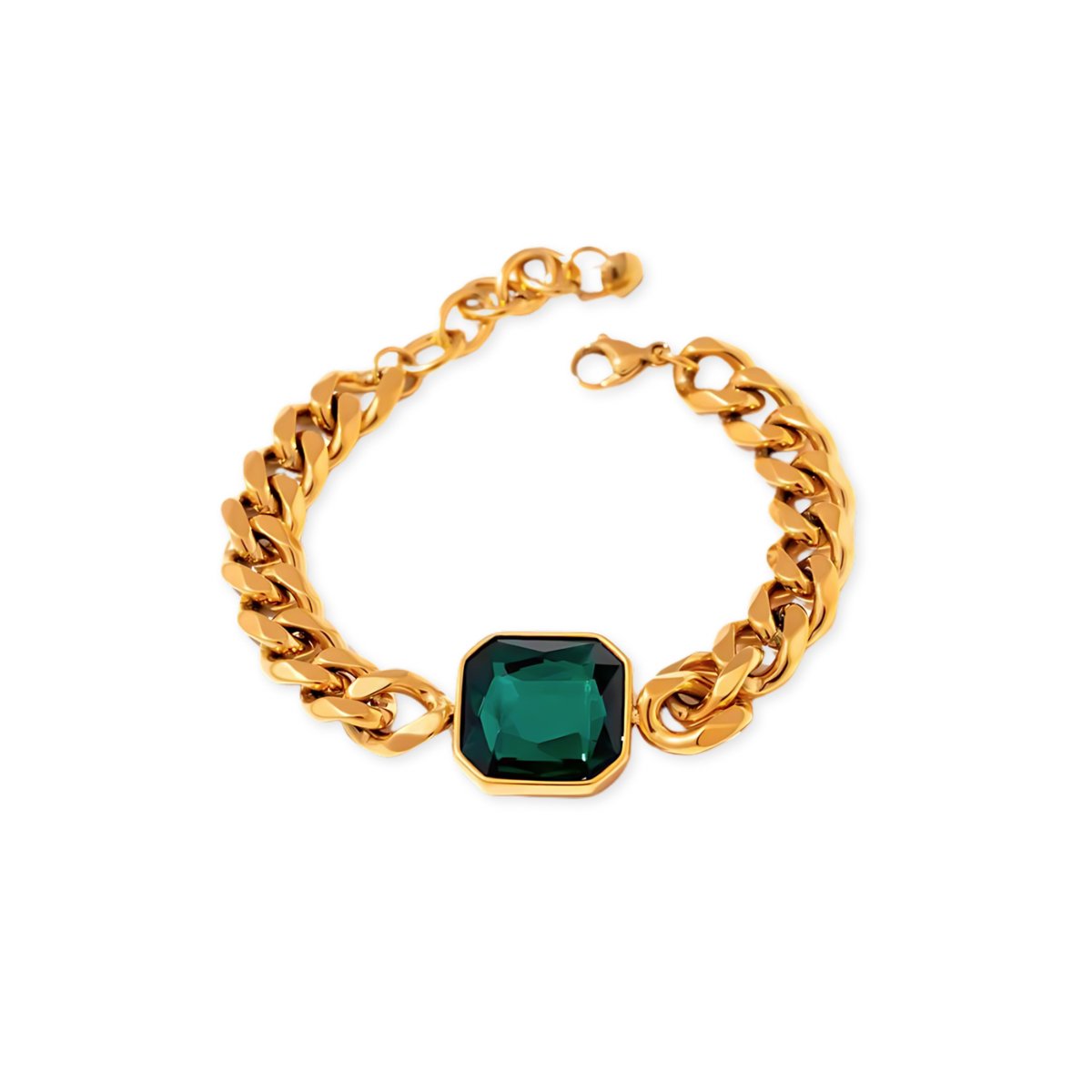 Rich Emerald Green Stone Bracelet Gold Plated 18k