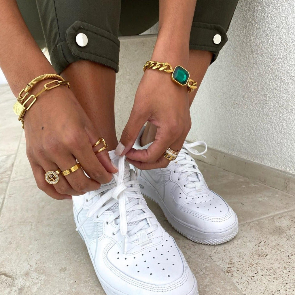 Rich Emerald Green Stone Bracelet Gold Plated 18k