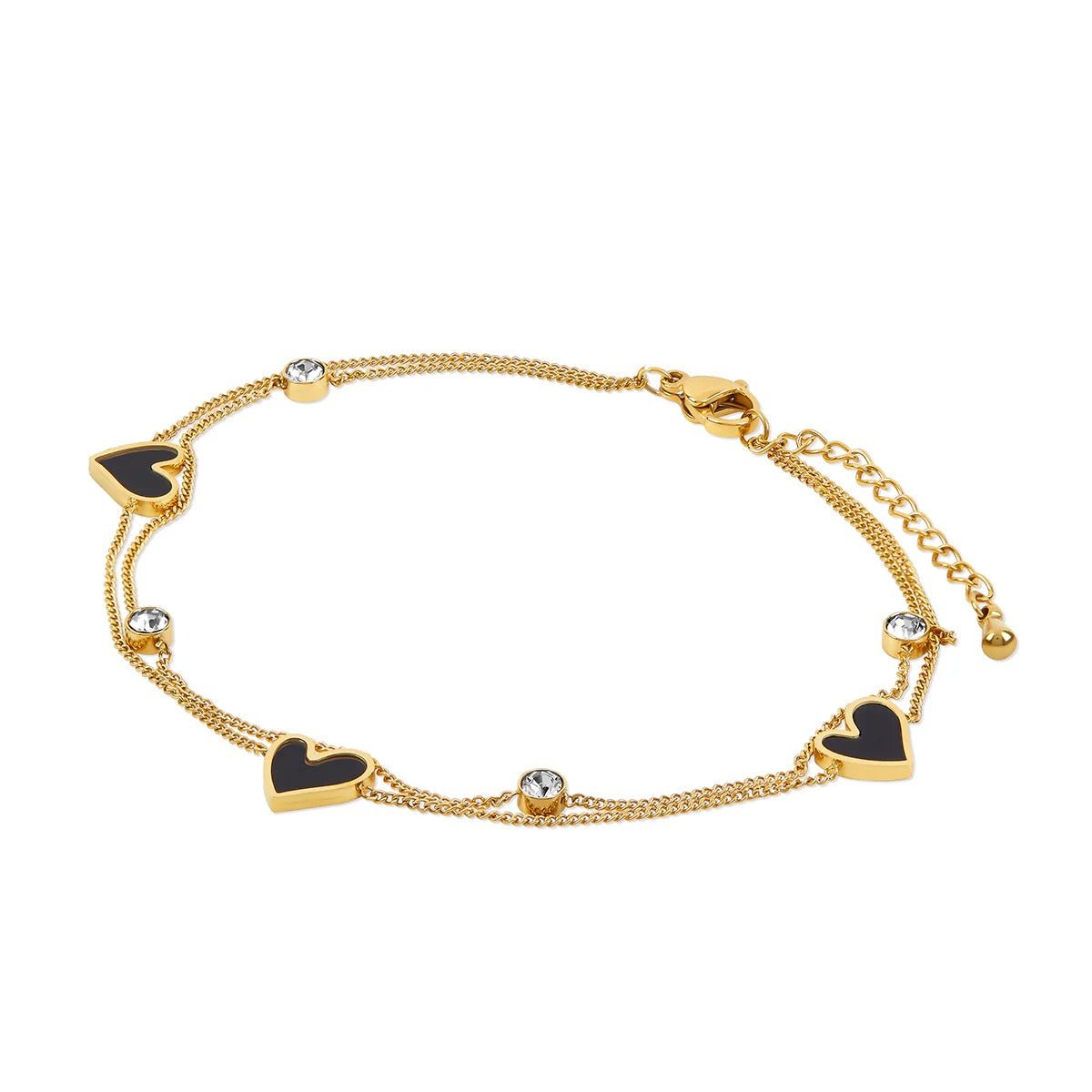Double Heart Ankle Bracelet with Stone Plated in 18K Gold