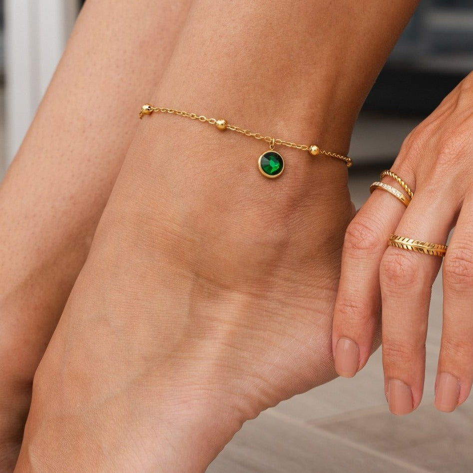 Emerald Ankle Bracelet with Gold Plated Pendant 18K