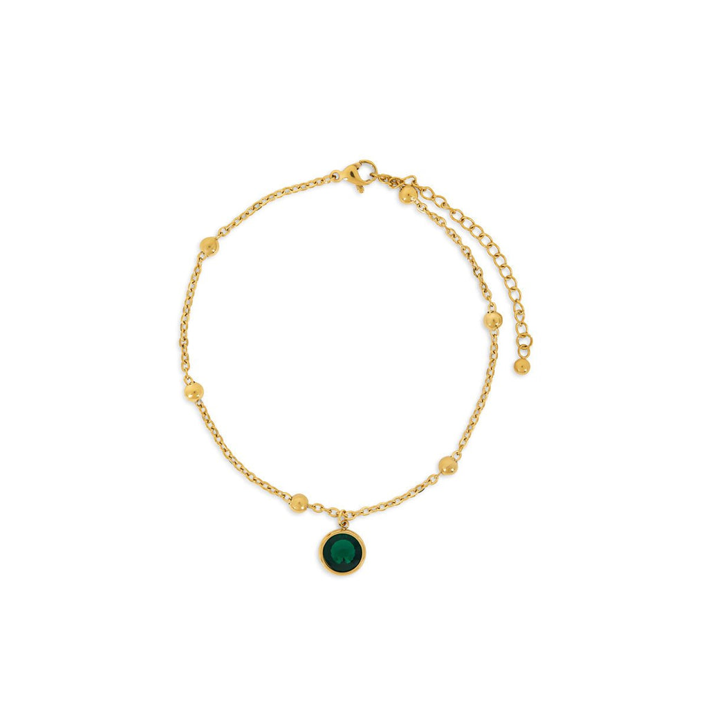 Emerald Ankle Bracelet with Gold Plated Pendant 18K