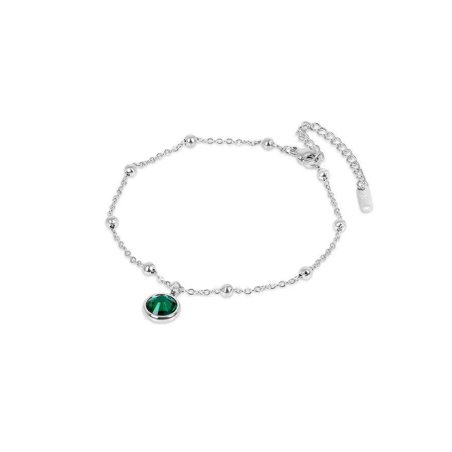 Emerald Ankle Bracelet with Pendant - Silver